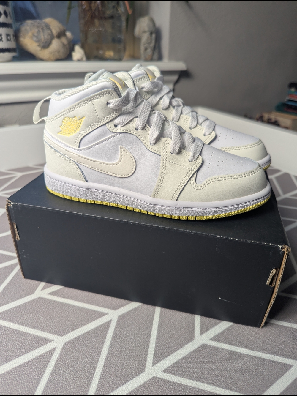 Kids White and Pale Yellow High-Top Sneakers